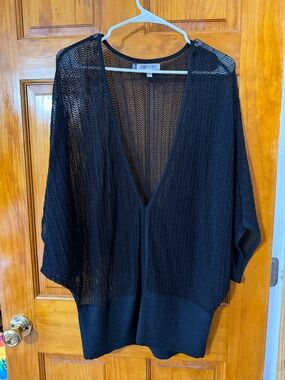 Jennifer Lopez Black Open-Knit V-Neck tunic